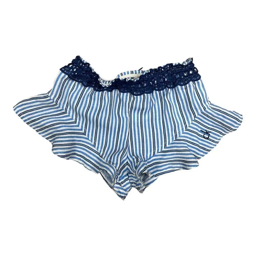 Calvin Klein Jeans Girls Elastic Waistband Shorts Blue White Stripe Sz 3T